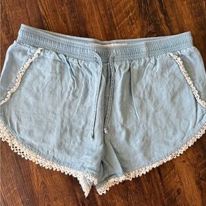 Tinseltown Light Blue Lace-Trim Athletic Shorts